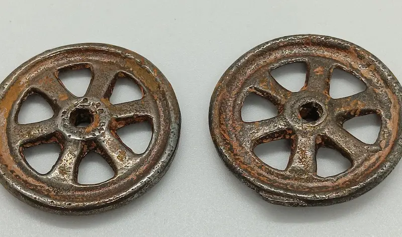 1-3/16" Cast Iron 6 Spoked Wheels Set Of Two Only. 1
