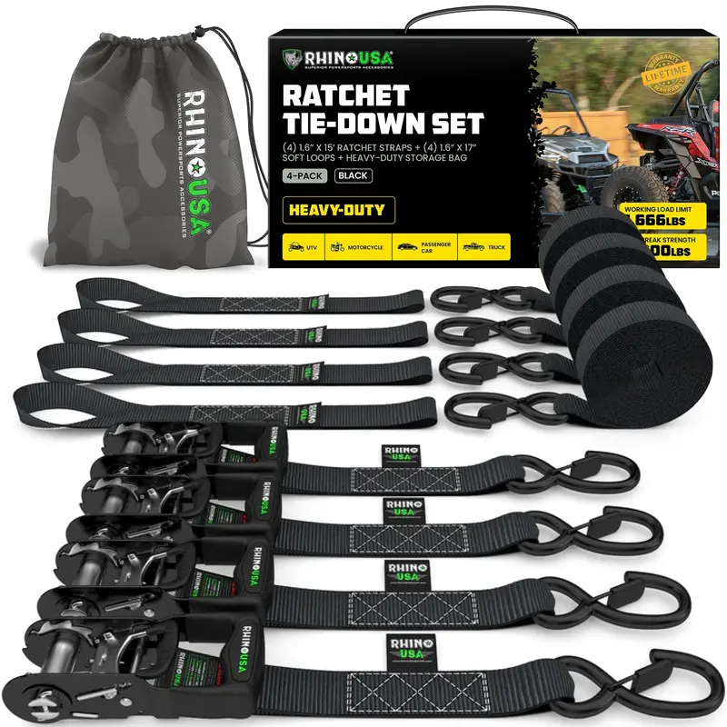 1.6" X 15' Hd Ratchet Tie-Down Set (4-Pack) 1
