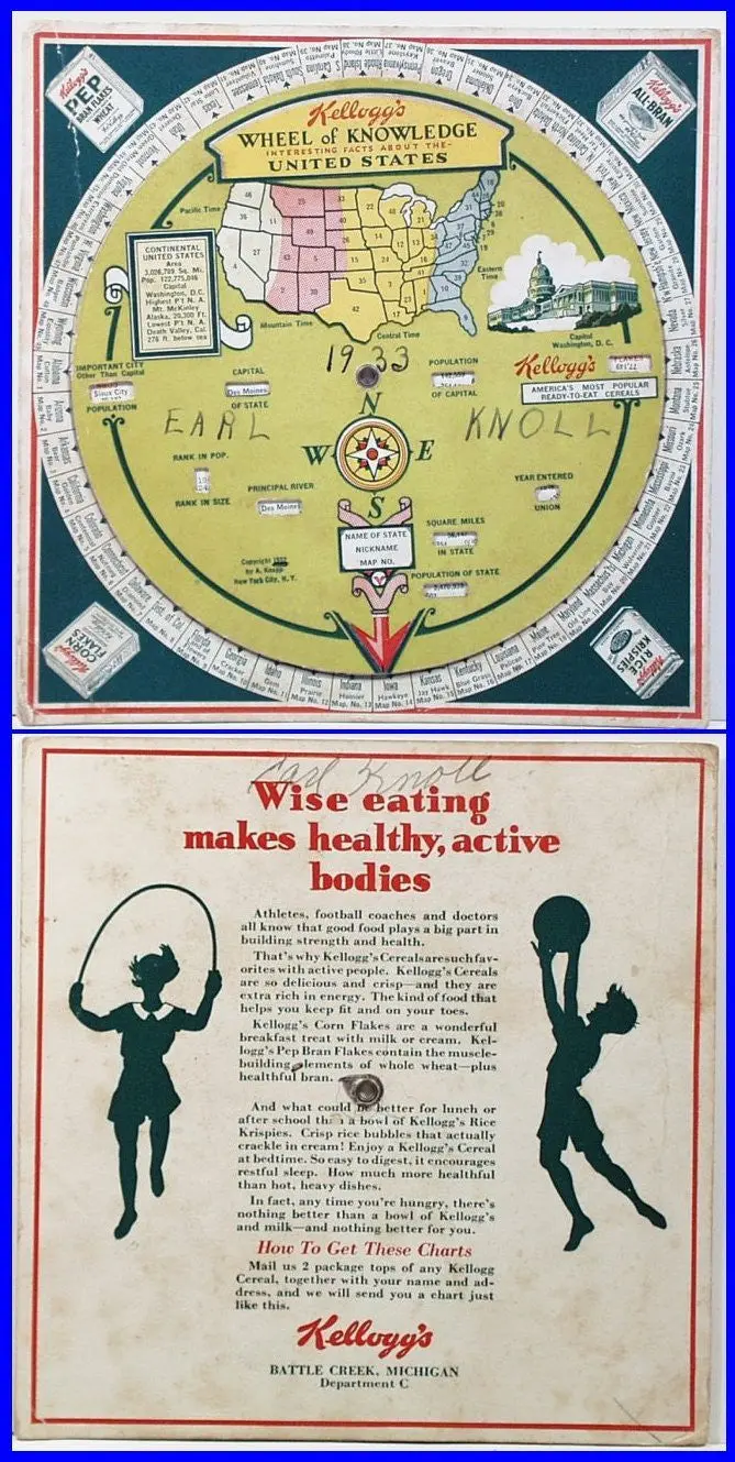 1933 Kellogg's Rice Krispie Premium Wheel Of Knowledge 1
