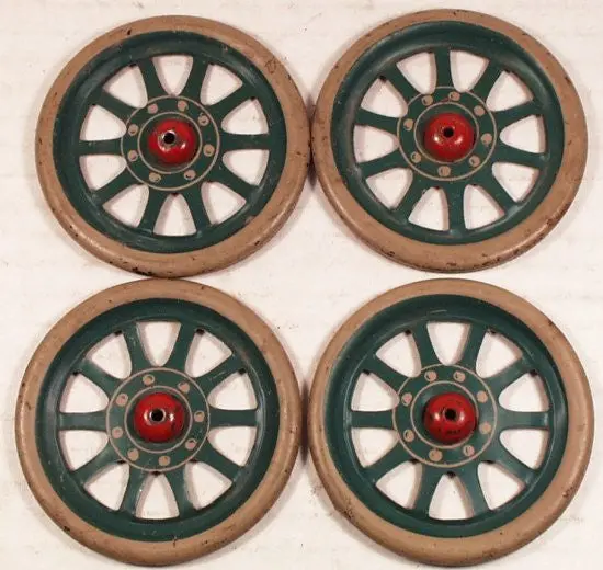 2-3/4" Original Tinplate Litho French Limo Wheels With Hub Caps 1