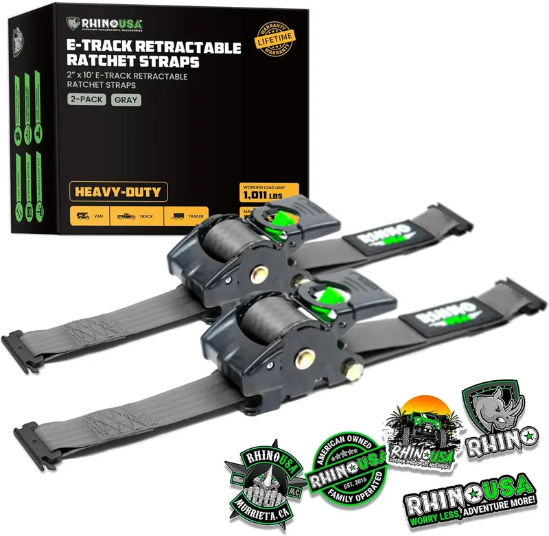 2" X 10' Retractable E-Track Ratchet Straps 1