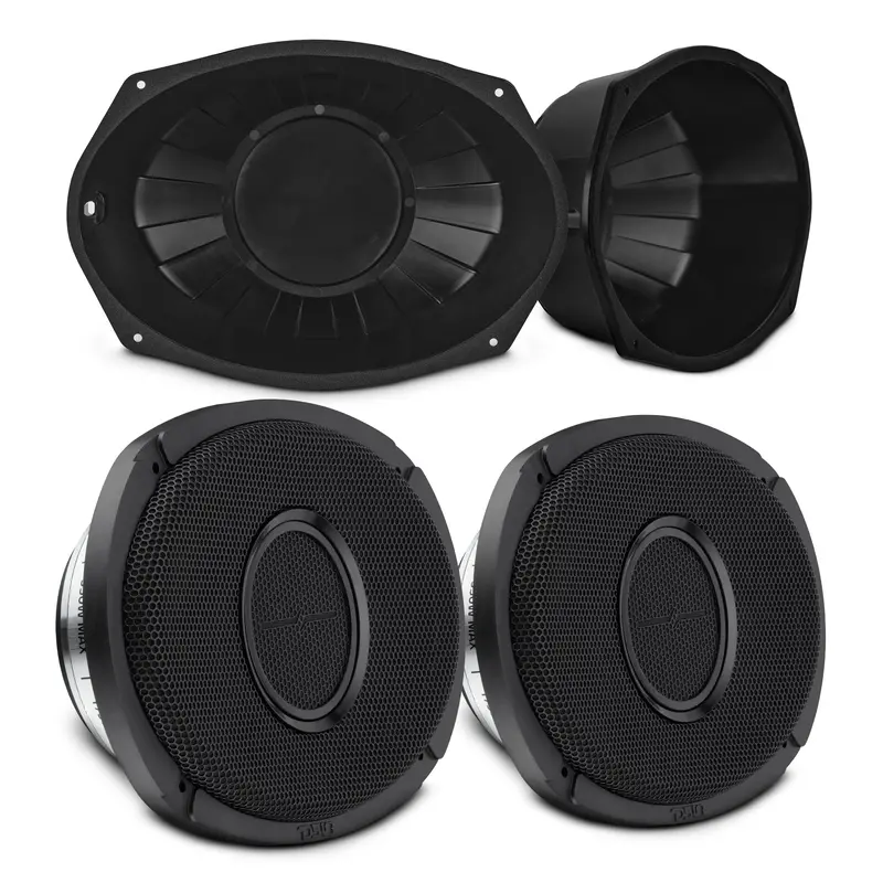 6X9” Hybrid Motorcycle Speaker Bundle – Slim 2-Way Loudspeakers + Sealed Abs Baffles (Pair) | Ip65 Water-Resistant, High Output 1