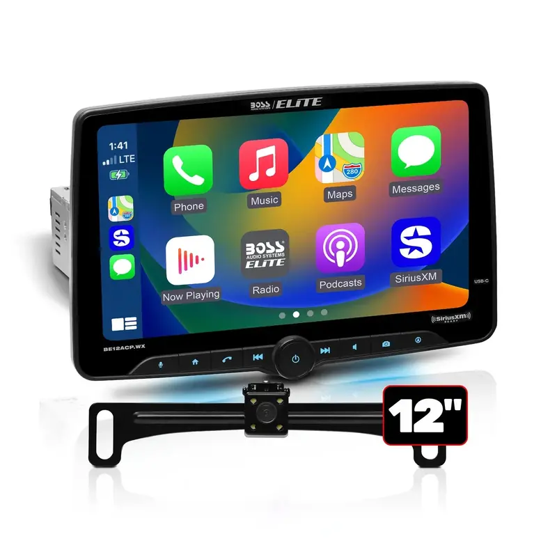 Boss Elite Be12acp.Wxc 12" Single Din Wireless W/ Wireless Apple Carplay/Android Auto Xm Ready + Camera 1