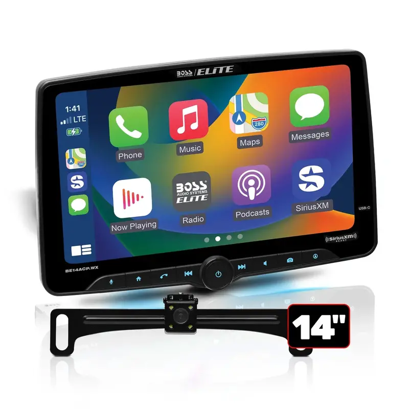 Boss Elite Be14acp.Wxc 14" Single Din Touchscreen W/ Wireless Apple Carplay/Android Auto Xm Ready + Backup Camera 1