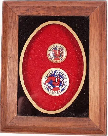 Captain Marvel Club Shazam Buttons In Wooden Frame 1