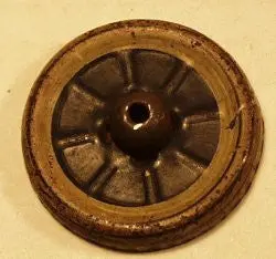 Early Tin Toy Wheel 1-5/8 In. Od With Hub Light Rust 1