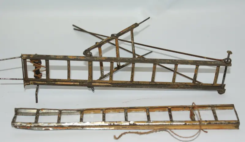 Early Tinplate Fire Truck Ladder With Crank And String. 1