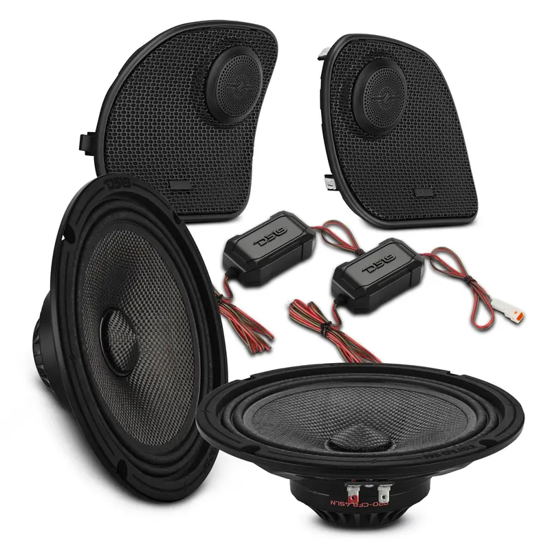Harley-Davidson Road Glide 2014–2023 Front Stage Audio Upgrade Kit | 8" Slim Midrange Speakers + Bullet Tweeter Nvy Grilles 1