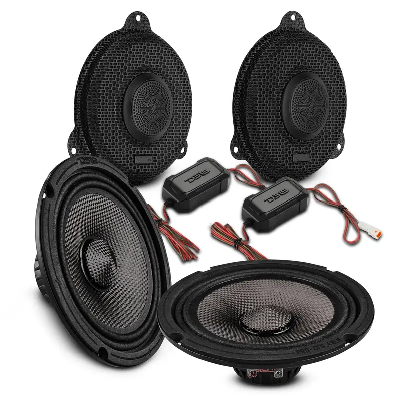 Harley-Davidson Street Glide 2014–2023 Front Stage Audio Upgrade Kit | 6.5" Slim Midrange Speakers + Bullet Tweeter Nvy Grilles 1
