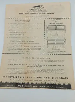 K & O Fleetline Marlin Operating Instructions.  Original Insert. 1