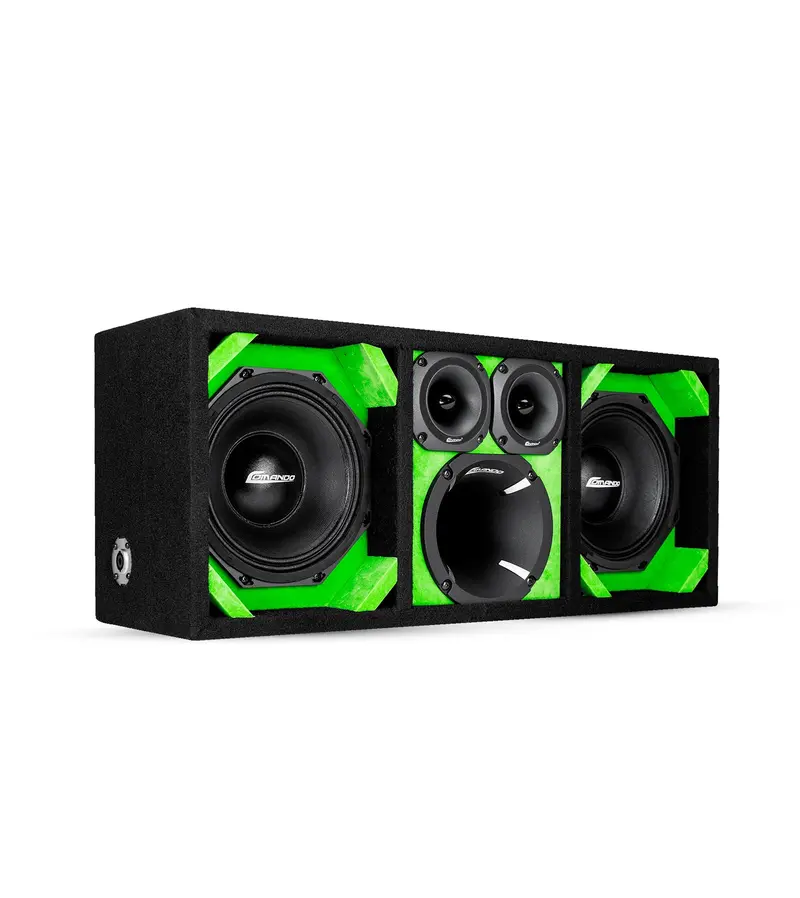 Ktpon-208Lime/ Dual 8'' Lime/Black Loaded Ported Enclosed Box (Tweeters + Driver) 1