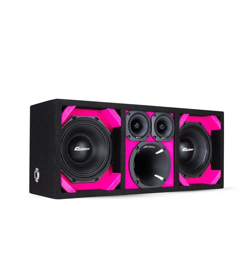 Ktpon-208Pink / Dual 8'' Pink/Black Enclosed Loaded Ported Box (With Tweeters + Driver) 1