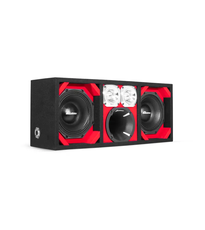 Ktpon-208Red / Dual 8'' Red/Black Enclosed Loaded Ported Box (Tweeters + Driver) 1