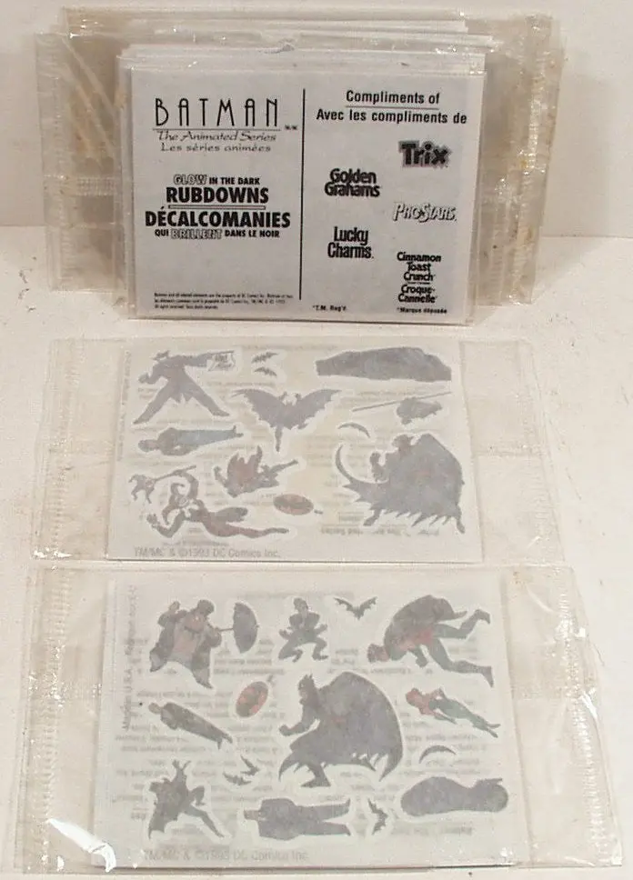Lot Of 13 Batman Glow In The Dark Rub-On Decals Cereal Premium 1