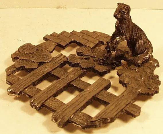 Metal Trivet W/ Cat Spilling Bucket Dated 1986 Etzke 1