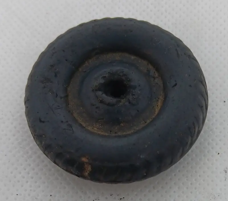 Original Bakelite Vintage Toy Truck Wheels.  Original Condition.  1-7/8" Different Size Axle Holes? 1