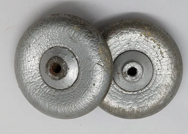 Original Vintage Toy Wheel With Hub Painted Silver  2" Wheel With Wooden Hub (Set Of Two) 1