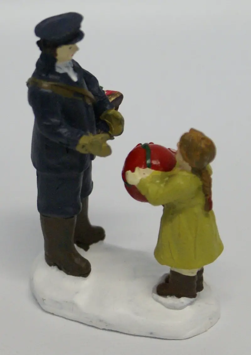 Postman And Girl, Train Layout Or Christmas Figural. 2" X 3 1