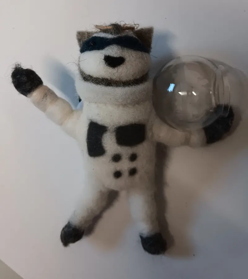 Raccoon Astronaut Decoration.  6" With Plastic Helmet Dome. 1