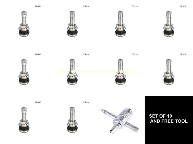 Set Of 10  New Tubeless Tr416 1 1/2" Chrome Bolt-In Threaded Tire Valve Stems 1