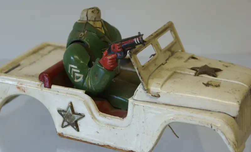 Tin Toy Army Jeep With Driver  : Parts Only 9" Long. 1
