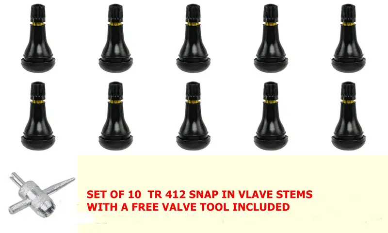 Tr412 Snap In Tubeless Tire Valve Stems Short  Stubby .88 " Length  For Atv, Lawn Mower (Lot Of 10) & Handy Valve Tool 1