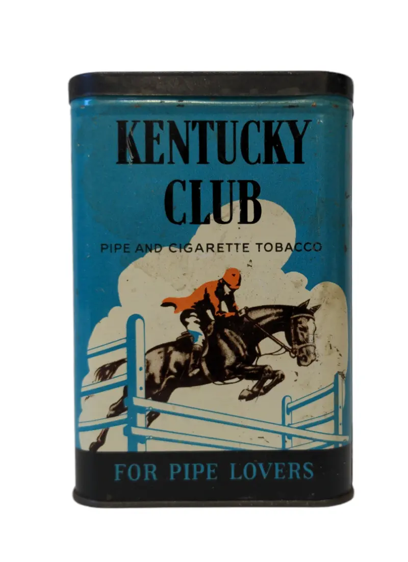Vintage Kentucky Club Hinged Pipe Cigarette Tobacco Pocket Tin W/ Horse & Jockey 1