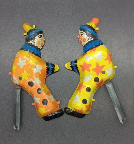 Vintage Tinplate Clown Two Part Figure 4" 1