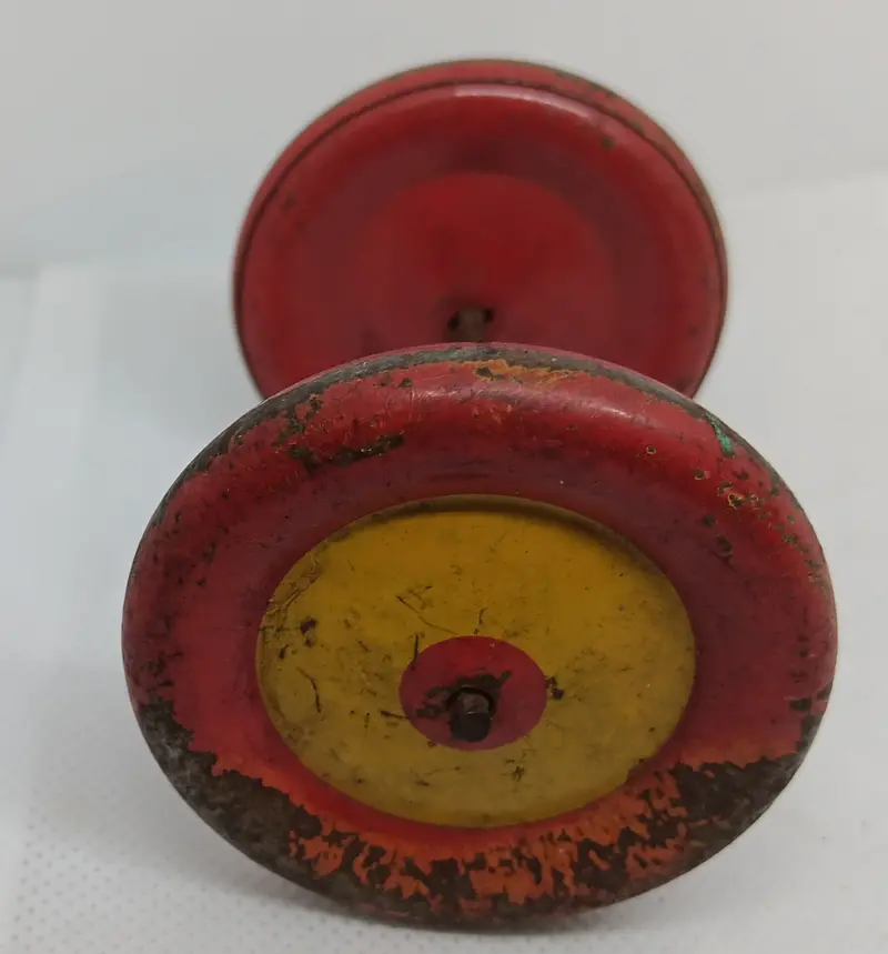 Vintage Tinplate Tin Wheels On Axle.  Two Wheels.  2-1/8" Wheel Diameter. 1