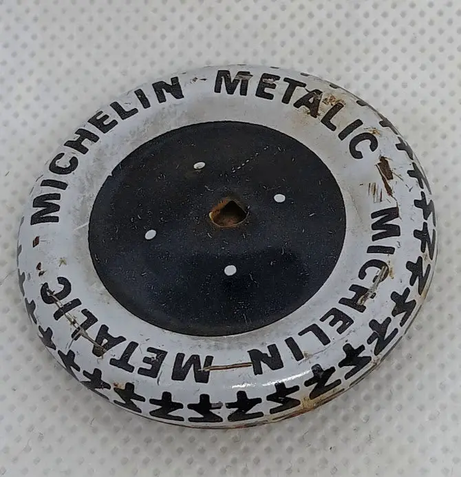 Vintage Toy Original Tin Wheel. 1-11/16" Marked Michelin Metallic 1