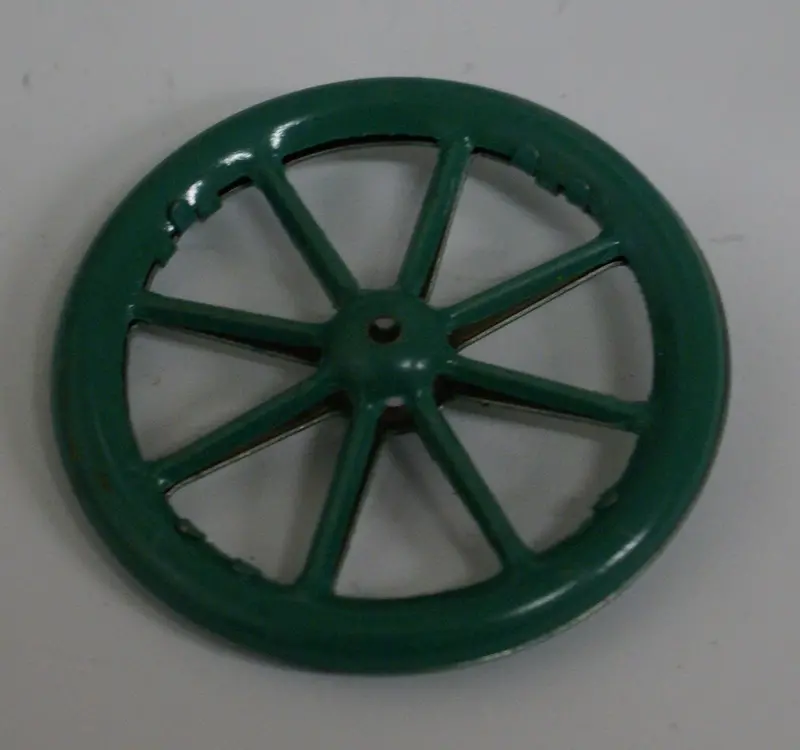 Vintage Toy Tin Spoked Wheel 1-7/8 Diameter Double Sided. Green 1