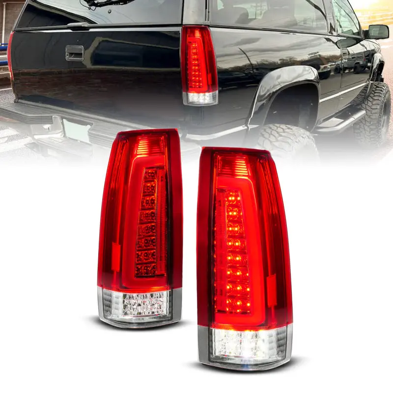 Anzo Full Led Light Tube Taillights For 1988–1999 Chevy C/K Series – Chrome Housing With Red/Clear Lens 1