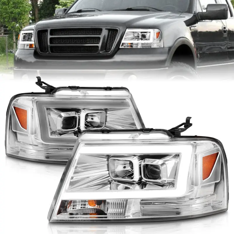 Anzo Projector Headlights With Integrated Light Bar – Chrome Housing For 2004–2008 Ford F-150 1