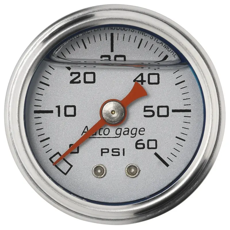Autometer Autogage 1.5-Inch Liquid-Damped Mechanical Fuel Pressure Gauge – 0–60 Psi, Silver Housing 1