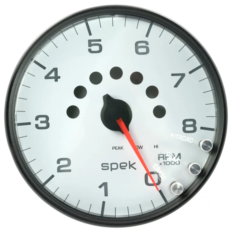 Autometer Spek-Pro 5-Inch Tachometer With Shift Light & Peak Memory – 8,000 Rpm, White/Black Dial 1