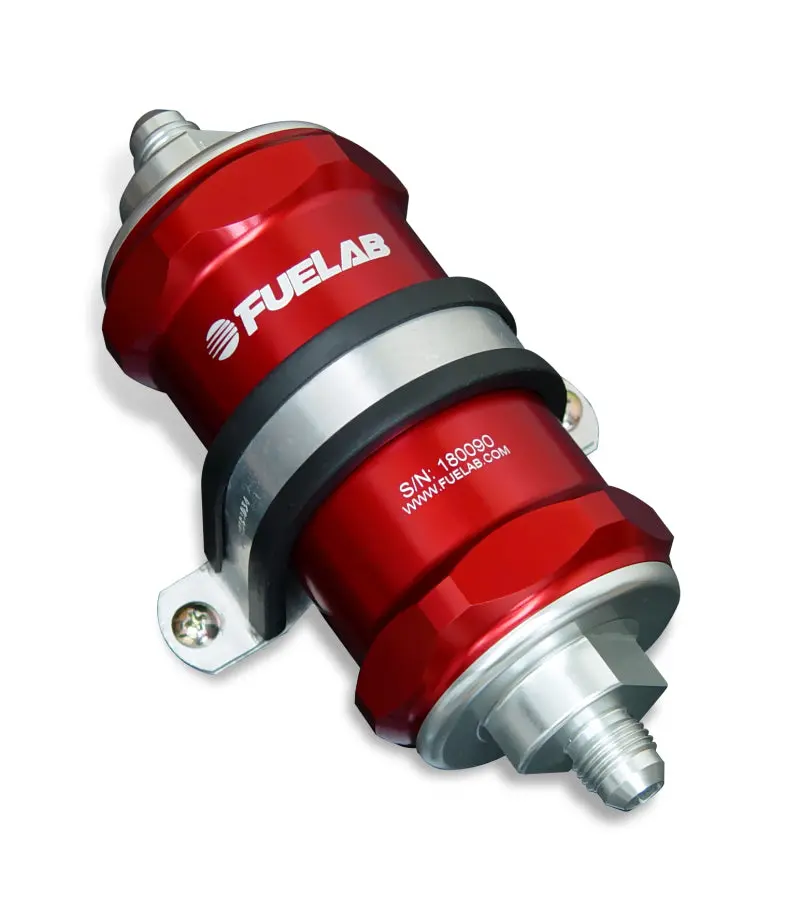 Fuelab Inline Fuel Filter – 6An In/Out, 10-Micron Fabric Element With Integrated Check Valve – Red Housing 1
