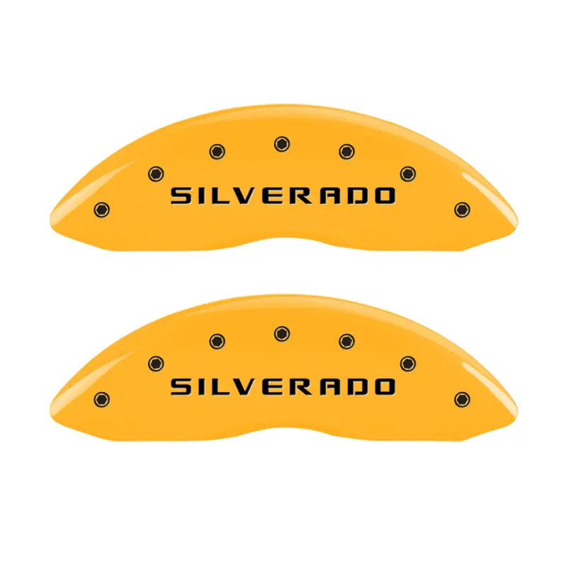 Mgp Engraved 4-Piston Caliper Covers For 2004 Chevy Avalanche 1500 – Silver & Yellow Finish With Black Charcoal Accents 1