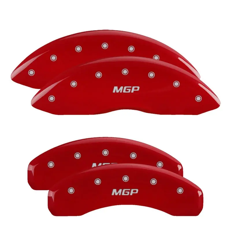 Mgp Engraved 4-Piston Caliper Covers – Front & Rear, Oval Logo Design, Ford Red With Silver Chrome Accents 1