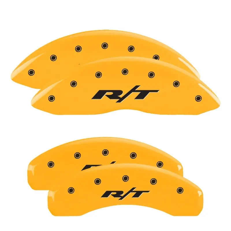Mgp Engraved 4-Piston Caliper Covers – Front & Rear, Rt1-Truck Style, Yellow Finish With Black Chrome Accents 1