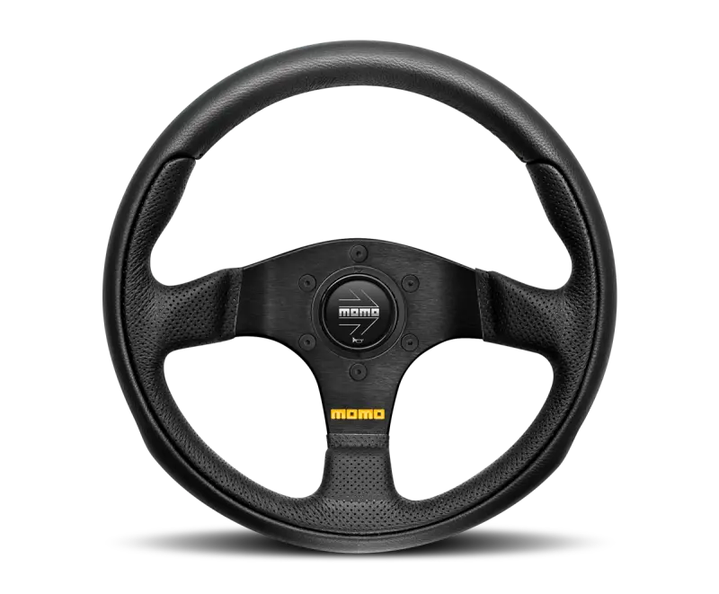 Momo Team 300Mm Black Leather Steering Wheel With Black Spokes 1