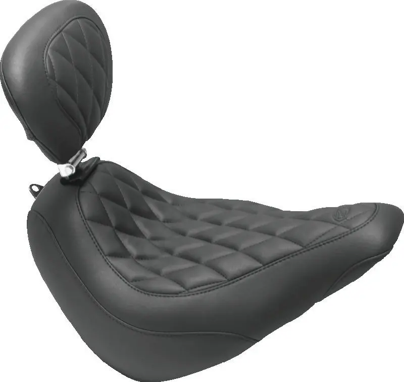 Mustang Softail Slim Solo Seat With Driver Backrest – Diamond-Stitched Black (2018–2021) 1