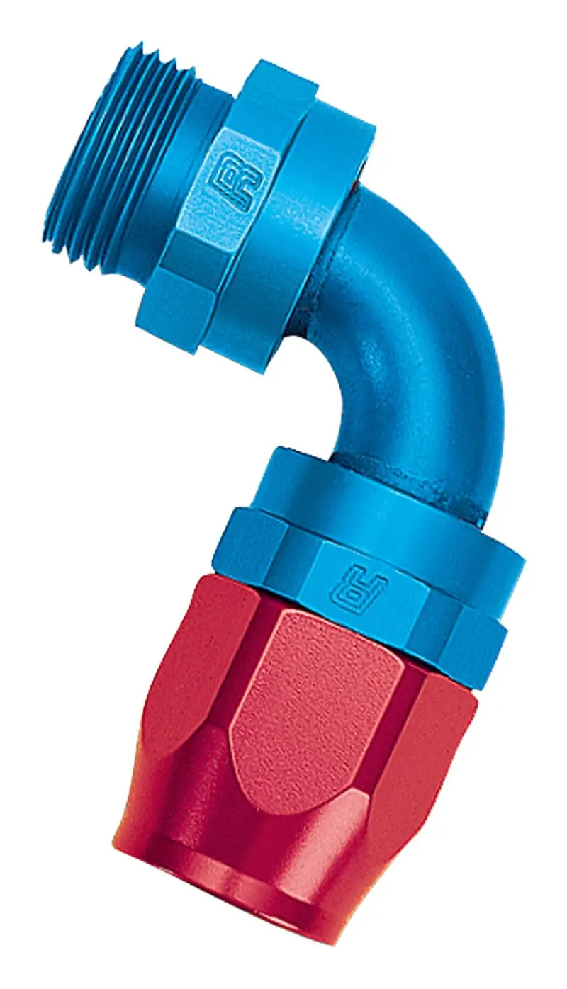 Russell Performance -10 An Dry Sump Hose Fitting — Red/Blue Swivel Elbow With 7/8"-14 Thread 1