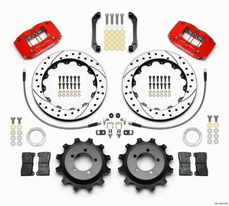 Wilwood Dynapro Radial Rear Brake Kit — 12.88 Inch Drilled Red Rotors With Lines, Fits 2006–2007 Subaru Wrx 1